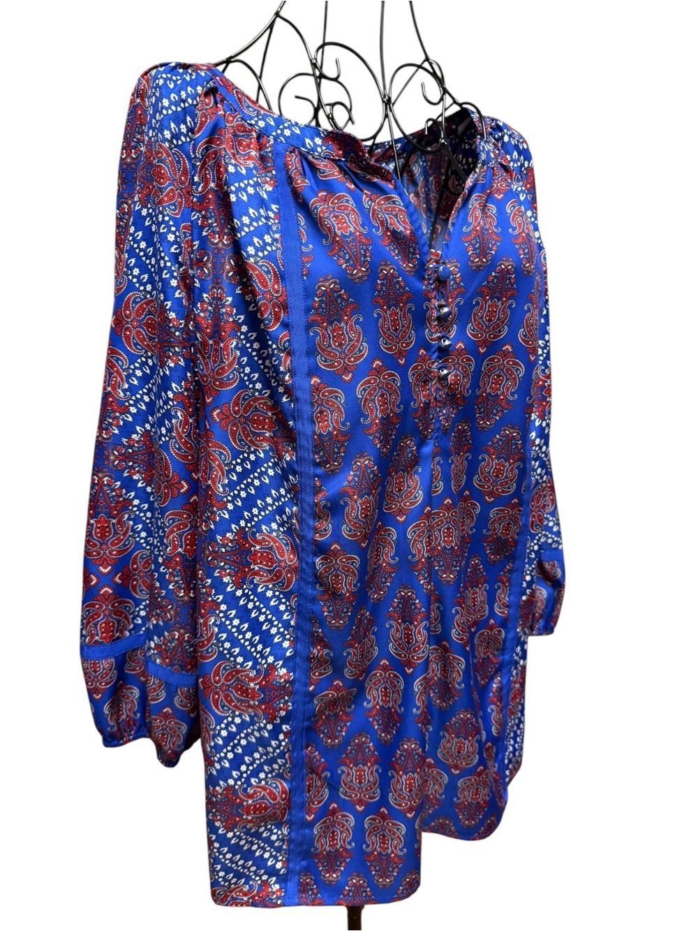 Jones New York Royal Blue and Red  Tunic Blouse Large